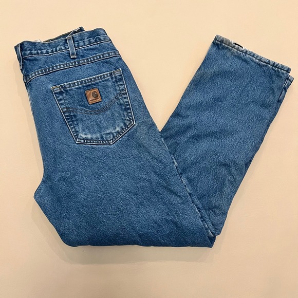 Carhartt Denim Jeans Mens 34x32 Relaxed Fit  Blue Cotton Workwear B155 DST - Picture 1 of 14